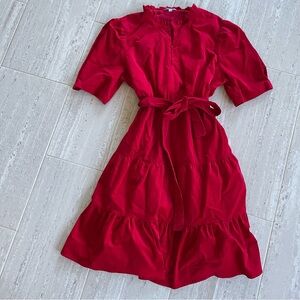 Draper James RSVP Vibrant Corduroy Red Ruffle Dress